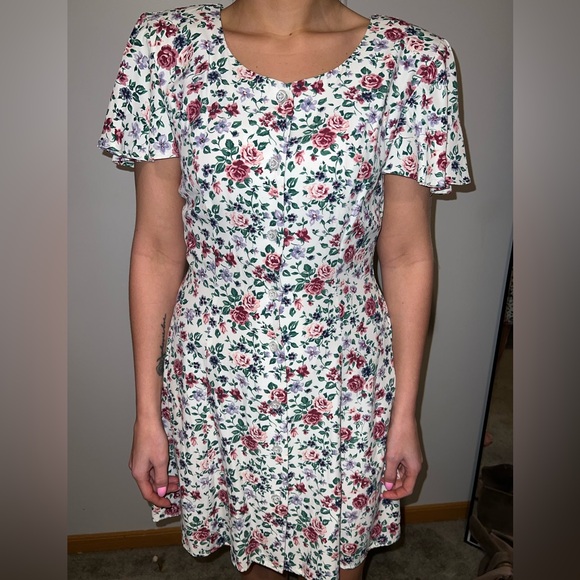 Vintage 90s All That Jazz Floral Lace-Up Back Dress/Cottagecore/Size M - Picture 11 of 14